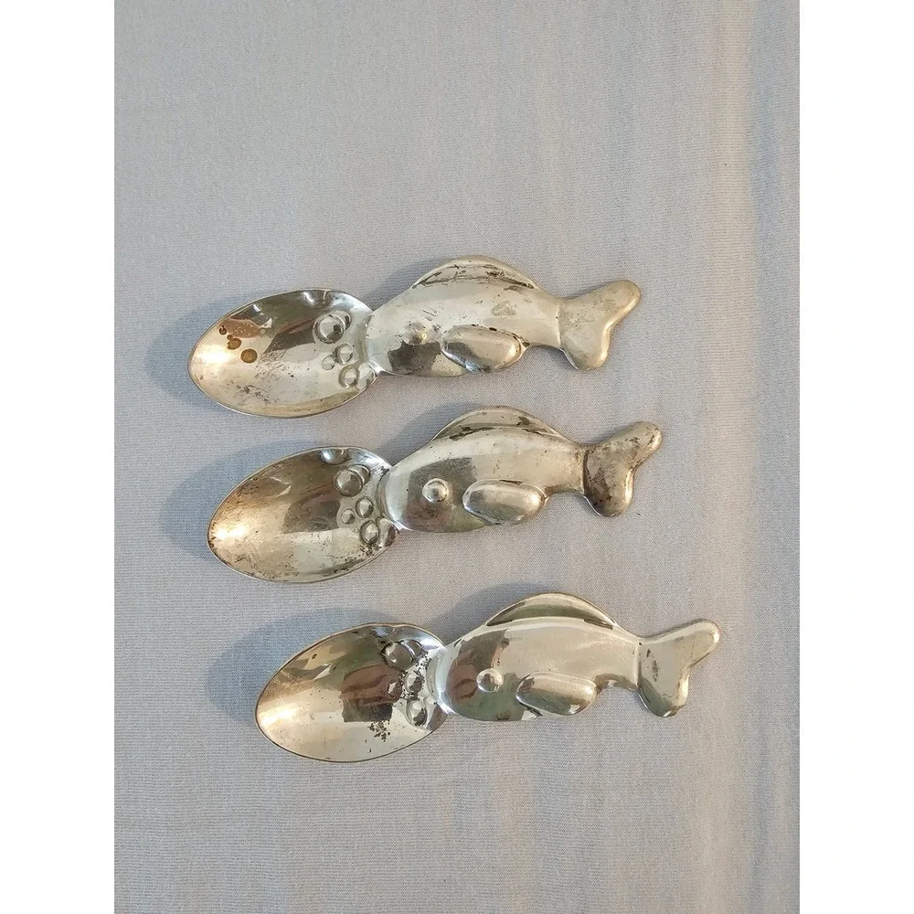 A. Straus Sterling Silver Fish Figural Salt Spoons Baby spoons Set of 3 80.5g